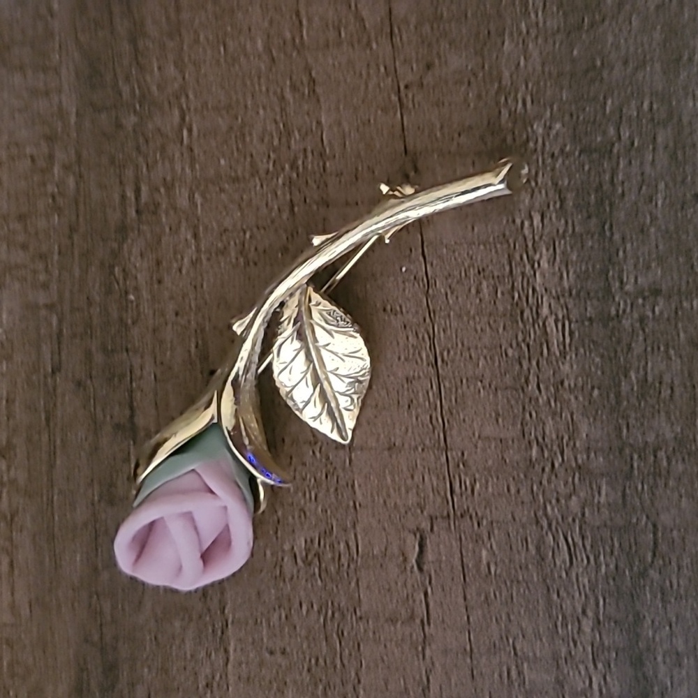 VINTAGE Pink Rose Brooch